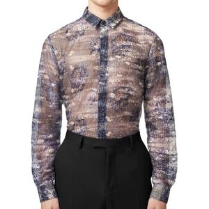 Twisted Tailor Caples Shirt in Blue Snakeskin Mesh, Size M​​​​